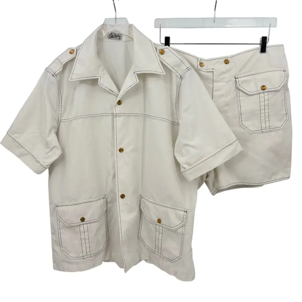 Vintage State O Maine by John Weitz White Shirt & Pool Shorts Mens XL Cabana Set